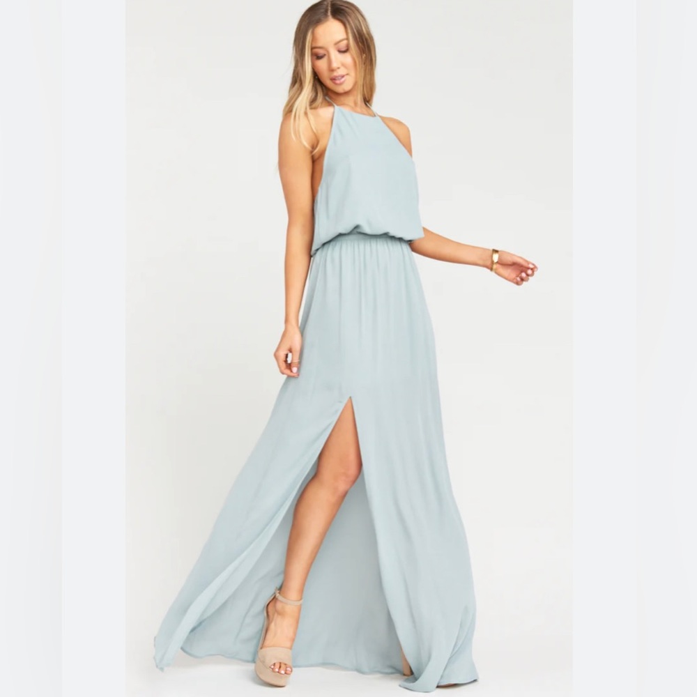 ✨ Show me your Mumu Heather Halter Silver Sage Halter Maxi dress bridesm…